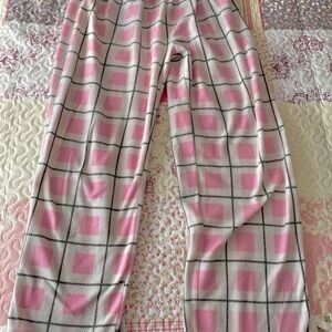 Pink & White Grid Fleece Lounge Pants